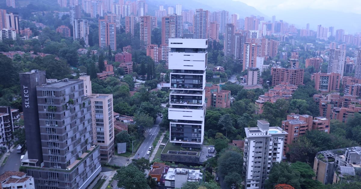 Aerial view of El Poblado and Medellin skyline